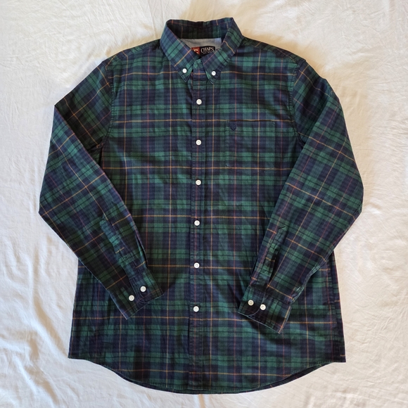 Chaps Men's Button Up Long Sleeve Green Plaid Shirt Size L - Picture 2 of 7